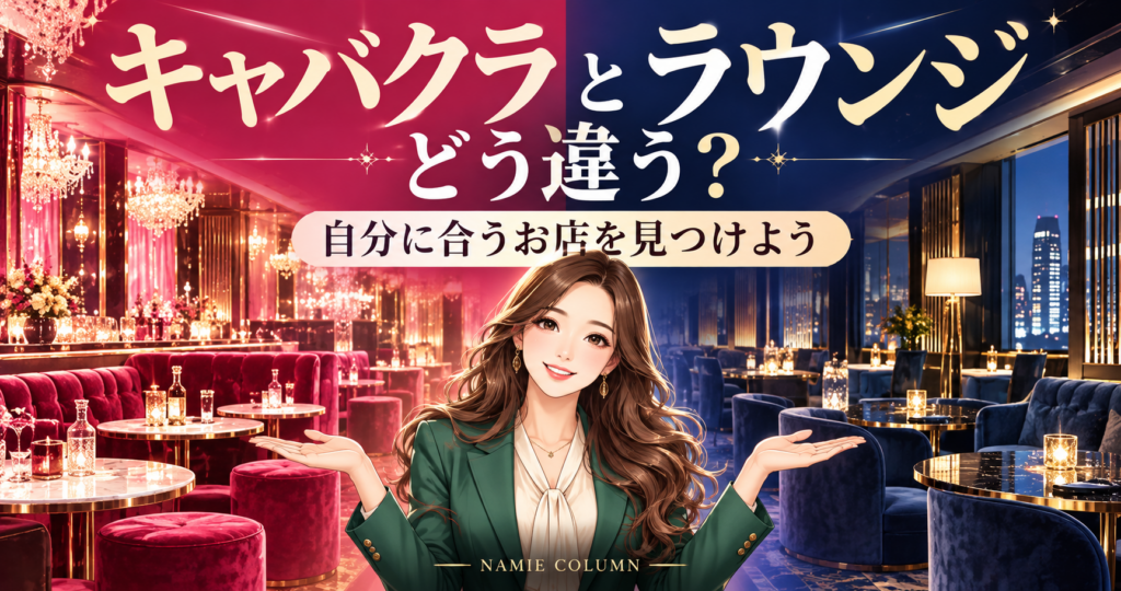 キャバクラとラウンジの違いは？名古屋で迷ったときの比較ポイント。緑のスーツのなみえ社長が案内する記事別デザイン